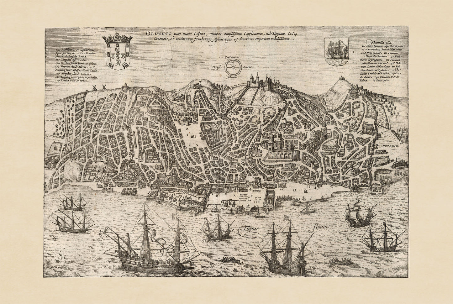 Plakat z Mapą Miasta Lizbony (1600) - Zabytkowa Rycina Olissipo do Dekoracji Ściennej