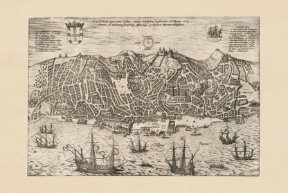Plakat z Mapą Miasta Lizbony (1600) - Zabytkowa Rycina Olissipo do Dekoracji Ściennej