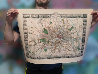 Londres 1851 - Mapa ilustrado con principales monumentos