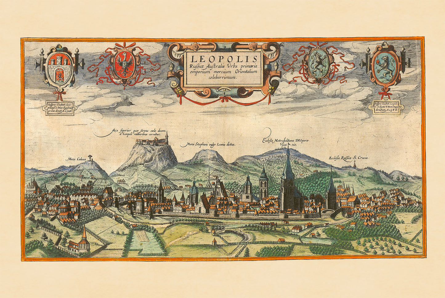 Plakat z Mapą Miasta Lwowa (1618) - Zabytkowa Rycina Leopolis do Dekoracji Ściennej