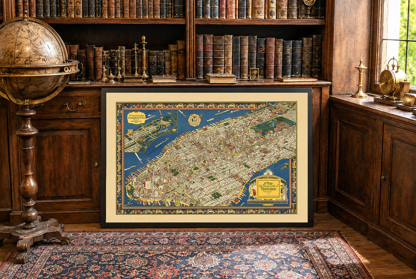 Plakat z Ilustrowaną Mapą Manhattanu (1926) – Vintage Dekoracja Ścienna Nowego Jorku