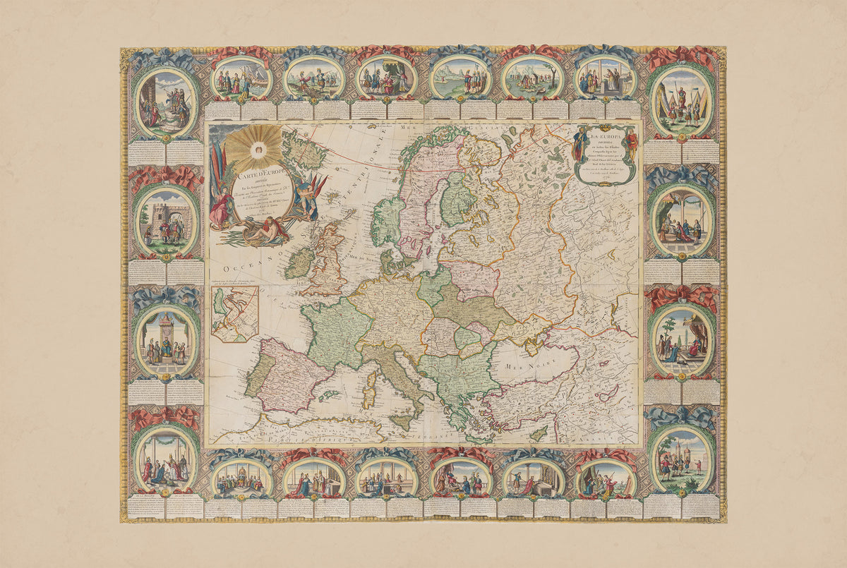 Mapa Europy 1776 - 24 Sceny Historyczne - Jean Baptiste Louis Clouet - Plakat