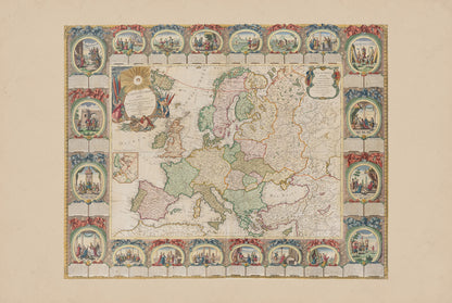 Mapa Europy 1776 - 24 Sceny Historyczne - Jean Baptiste Louis Clouet - Plakat