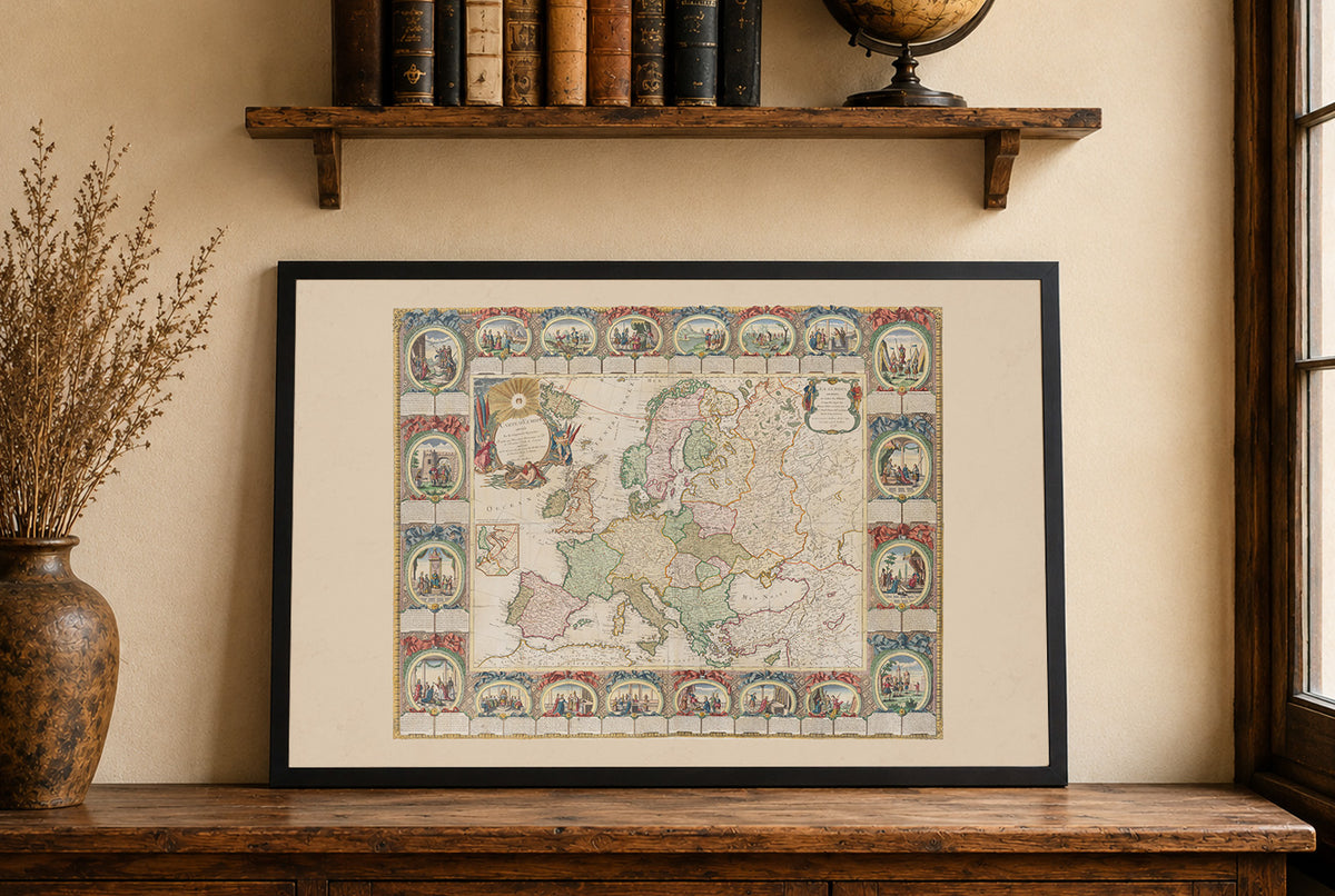 Mapa Europy 1776 - 24 Sceny Historyczne - Jean Baptiste Louis Clouet - Plakat