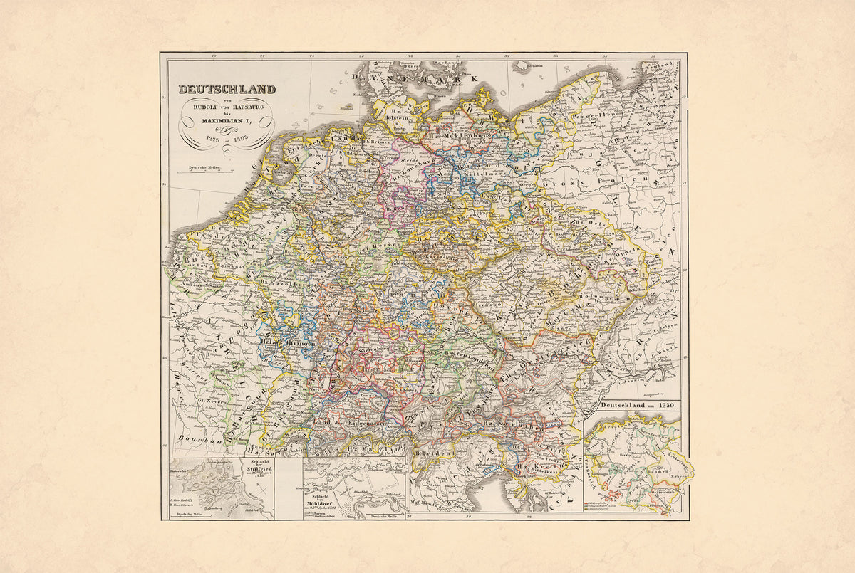 Niemcy 1275-1495 - Święte Cesarstwo Rzymskie - Karl Spruner - Historyczny Plakat z Mapą