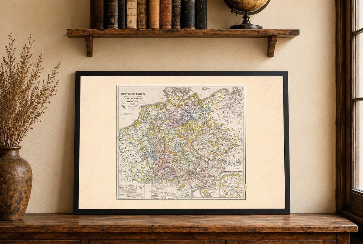 Niemcy 1275-1495 - Święte Cesarstwo Rzymskie - Karl Spruner - Historyczny Plakat z Mapą