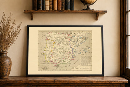 Espagne Médiévale 1212–1492 – Reconquista – Antoine Philippe Houze 1844 – Affiche Carte Historique
