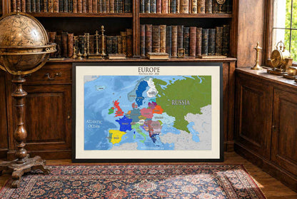 Plakat z Nowoczesną Mapą Polityczną Europy – Szczegółowa Mapa Państw i Stolic