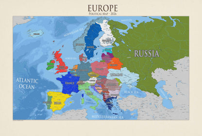Plakat z Nowoczesną Mapą Polityczną Europy – Szczegółowa Mapa Państw i Stolic