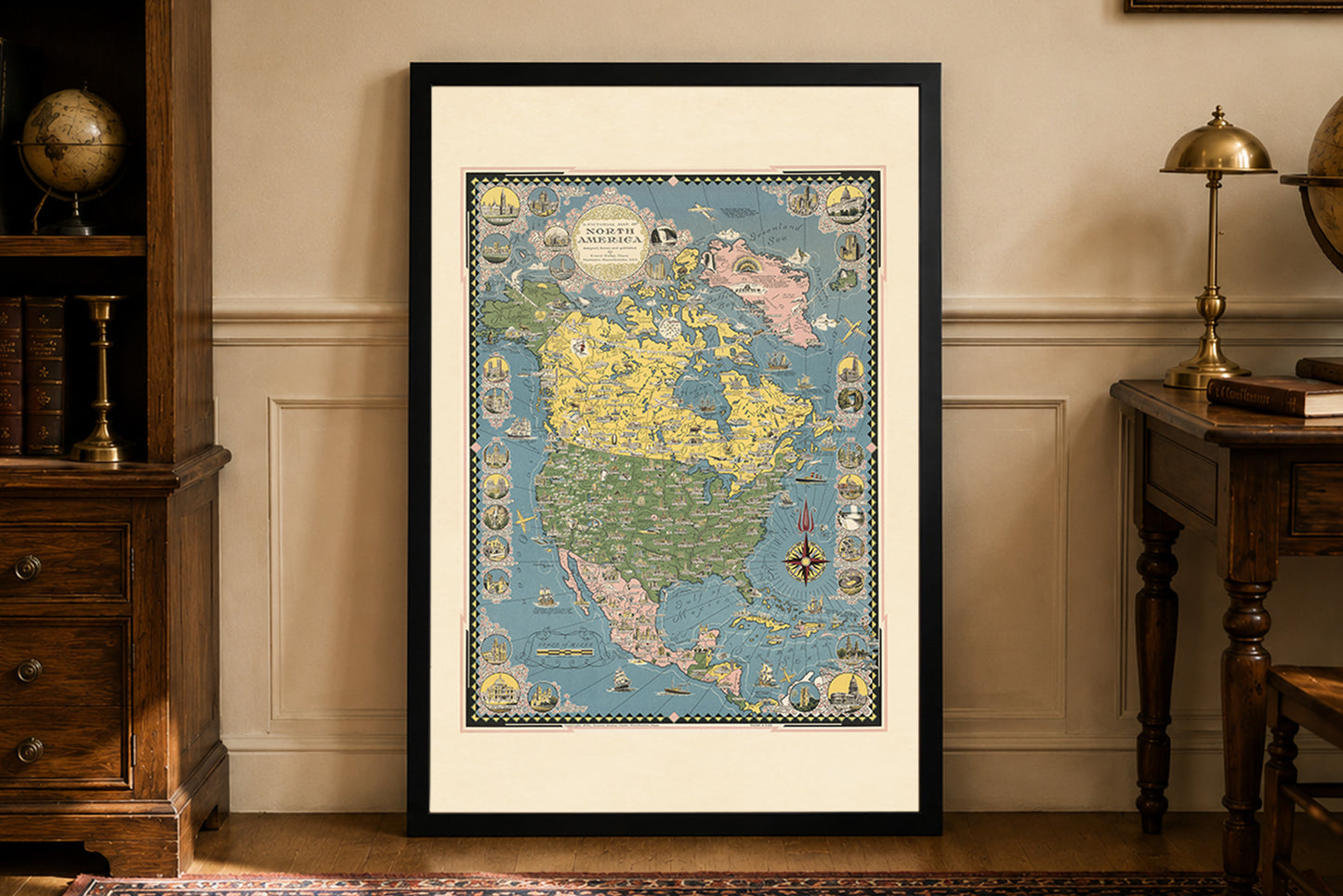 Plakat North America Pictorial Map (1945) - Vintage Dekoracja Ścienna Ameryki Północnej