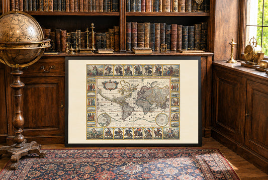 Nova Totius Terrarum Orbis 1652 - Rzymscy Cesarze - Nicolaes Visscher - Historyczny Plakat z Mapą Świata