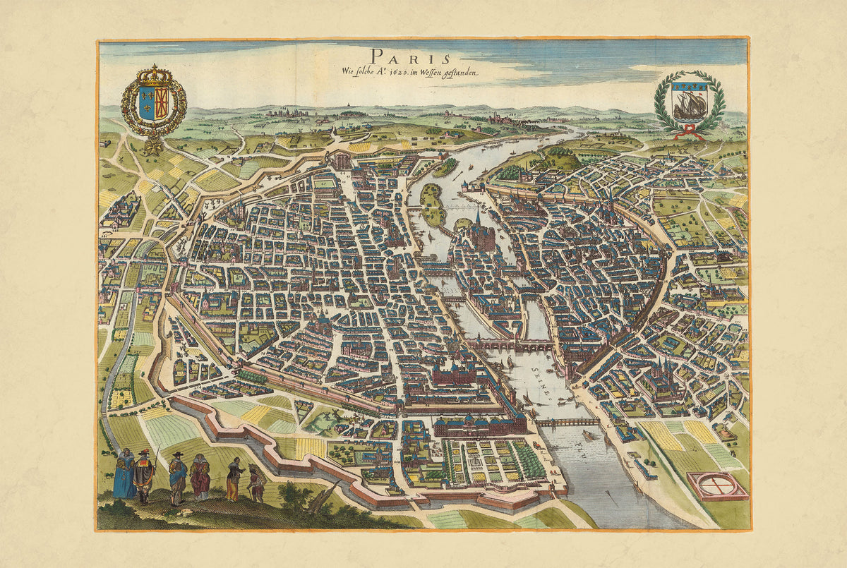 Paryż 1620 - Caspar Merian - Historyczny Widok Miasta z Lotu Ptaka – Plakat