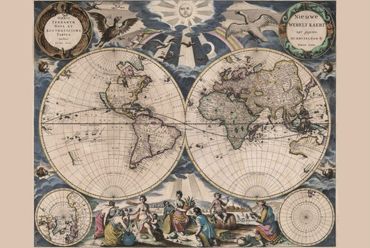 Pieter Goos 1667 World Map Poster - with Ornate Illustration and Atlas Style - Strategy Maps