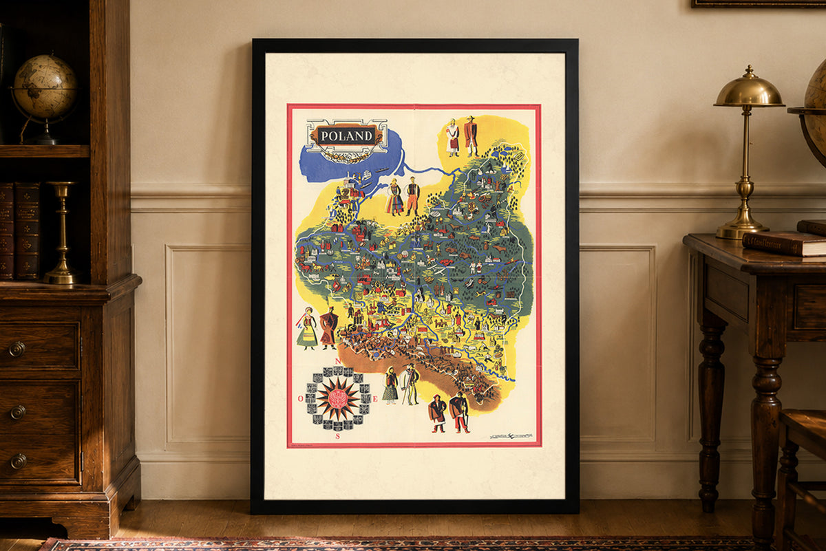 Polska 1935 - Atelier Mewa - Przedwojenna Ilustrowana Mapa Polski - Plakat