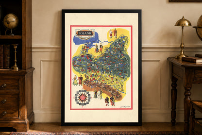 Polska 1935 - Atelier Mewa - Przedwojenna Ilustrowana Mapa Polski - Plakat