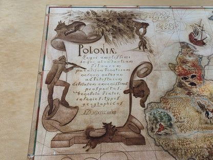 Mapa Polski 1938 - druk „Poloniae”, ilustracyjna mapa autorstwa Tadeusza Lipskiego i Eliasza Kanarka | vintage dekoracja ścienna z Wystawy Światowej