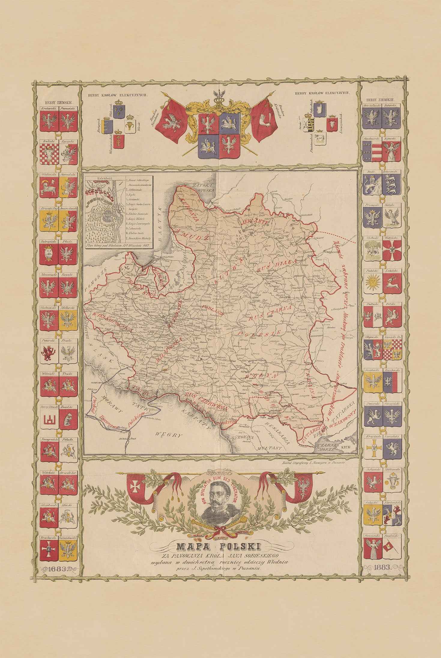 Poland Map Poster During the Reign of Jan III Sobieski - Vintage Wall Art