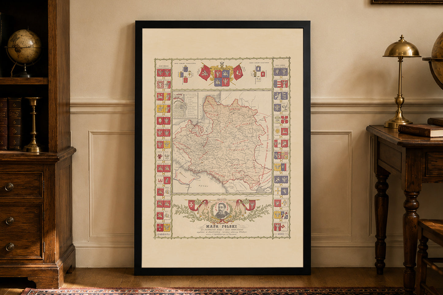 Póster del mapa de Polonia durante el reinado de Jan III Sobieski - Arte de pared vintage