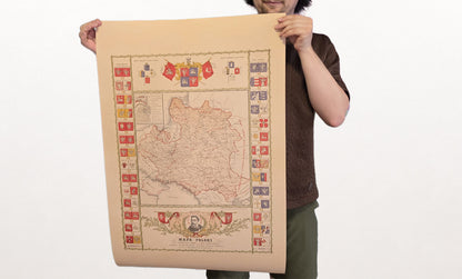 Plakat z Mapą Polski za Panowania Jana III Sobieskiego - Vintage Dekoracja Ścienna