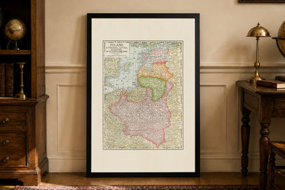 Polska i Kraje Bałtyckie 1925 - Wolne Miasto Gdańsk - Historyczny Plakat z Mapą