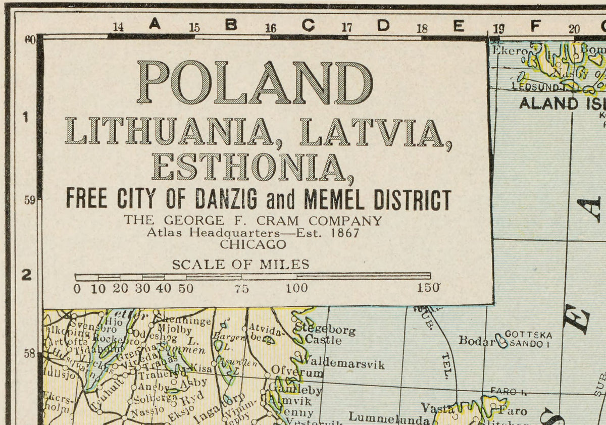Polska i Kraje Bałtyckie 1925 - Wolne Miasto Gdańsk - Historyczny Plakat z Mapą