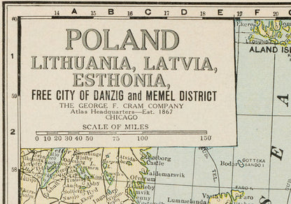 Polska i Kraje Bałtyckie 1925 - Wolne Miasto Gdańsk - Historyczny Plakat z Mapą