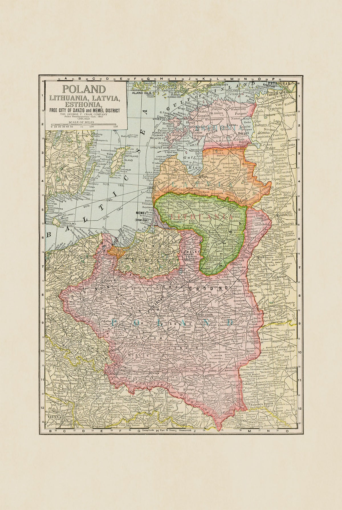 Polska i Kraje Bałtyckie 1925 - Wolne Miasto Gdańsk - Historyczny Plakat z Mapą