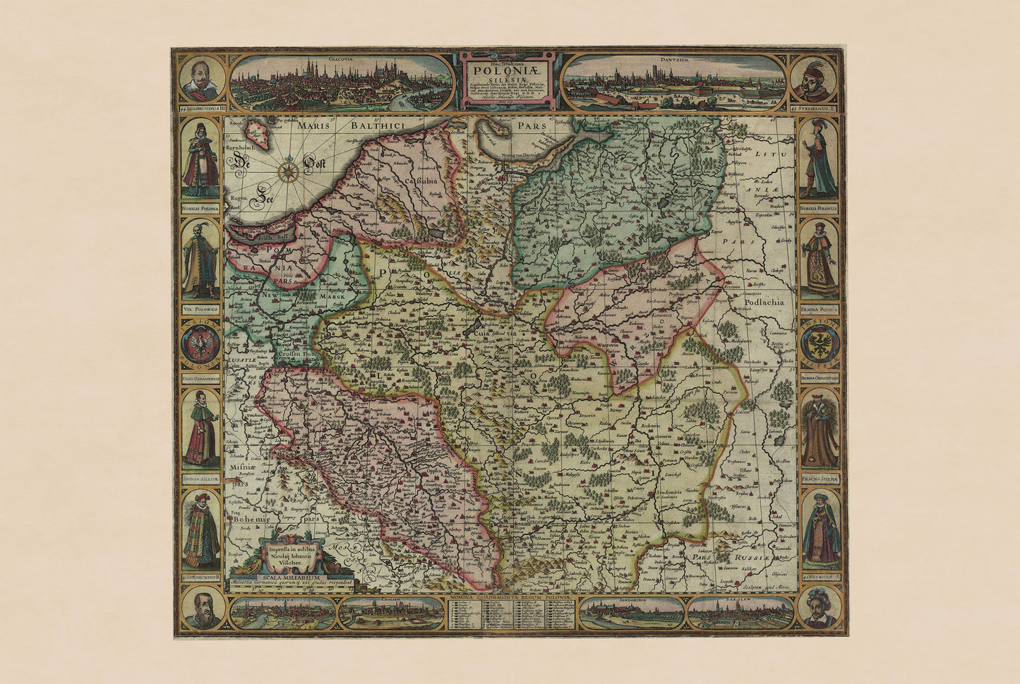 Historisches Kartenposter Polen und Schlesien – Karte Polens und des polnisch-litauischen Commonwealth aus dem Jahr 1630