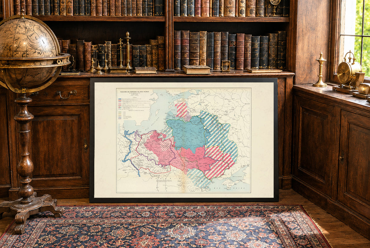 Zmiany Granic Polski X Wiek-1770 - Maurice Fallex - Historyczny Plakat z Mapą