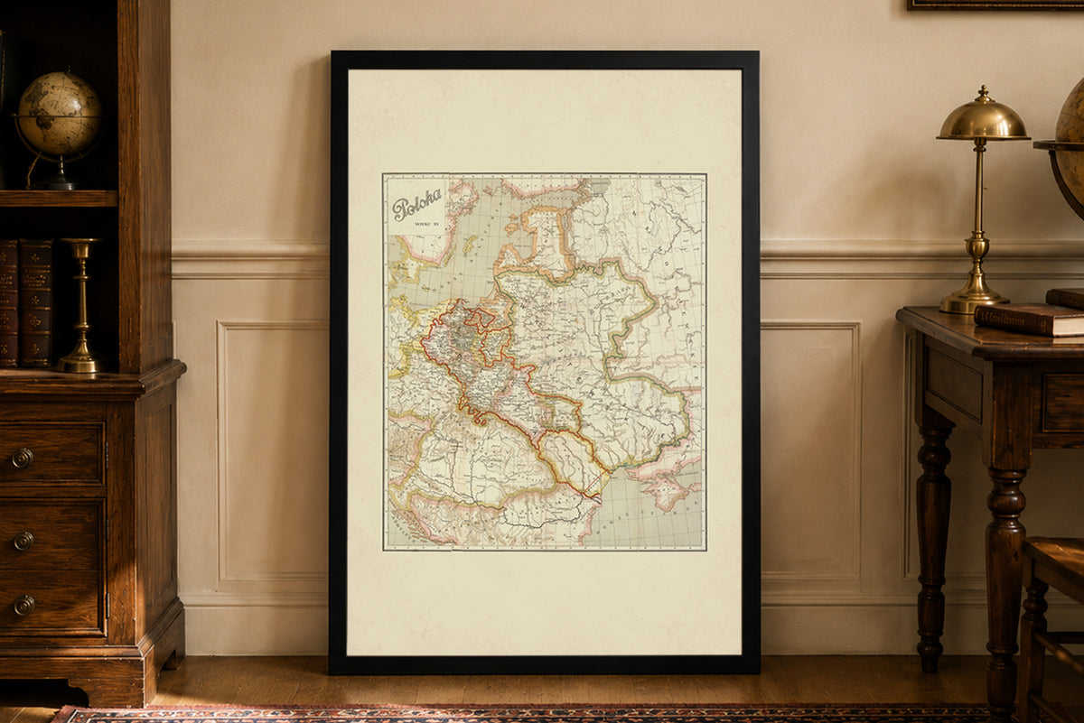 Polska w XV Wieku - Jan Babirecki - Historyczny Plakat z Mapą ok. 1900
