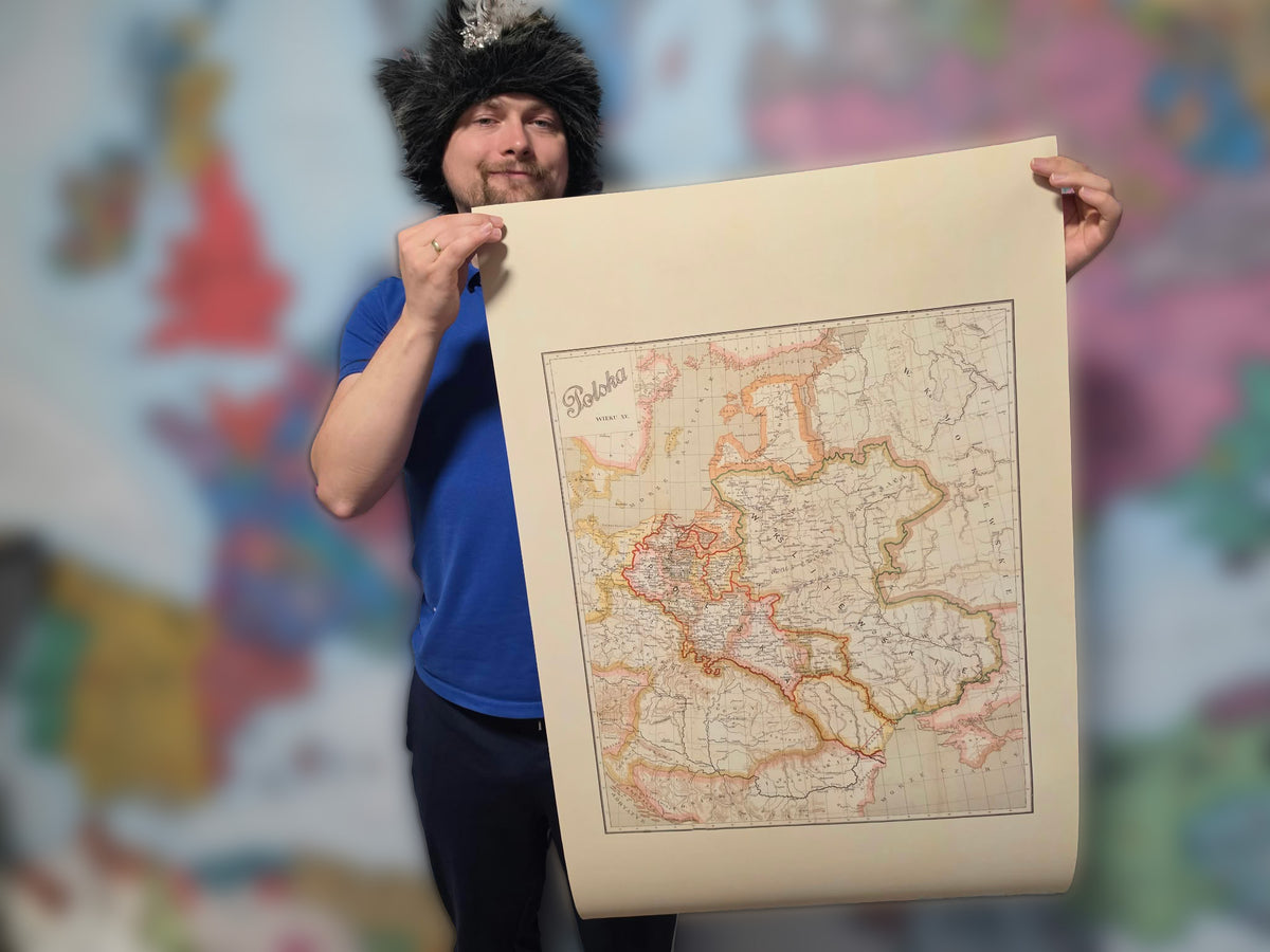 Polska w XV Wieku - Jan Babirecki - Historyczny Plakat z Mapą ok. 1900