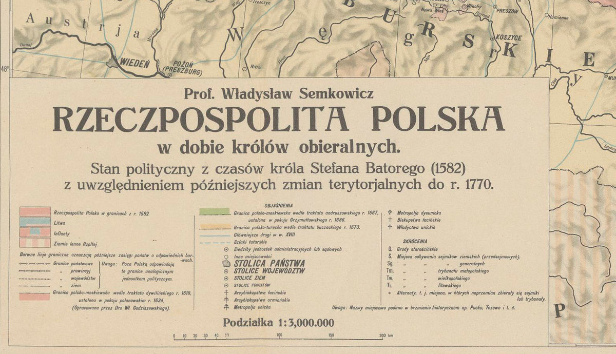 Rzeczpospolita Obojga Narodów 1582-1770 - Stefan Batory - Władysław Semkowicz - Plakat z Mapą