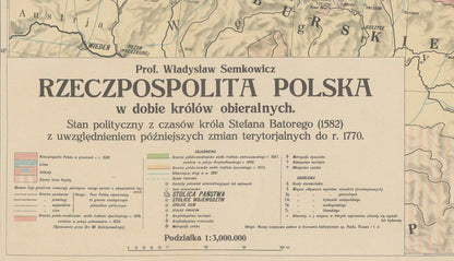 Rzeczpospolita Obojga Narodów 1582-1770 - Stefan Batory - Władysław Semkowicz - Plakat z Mapą