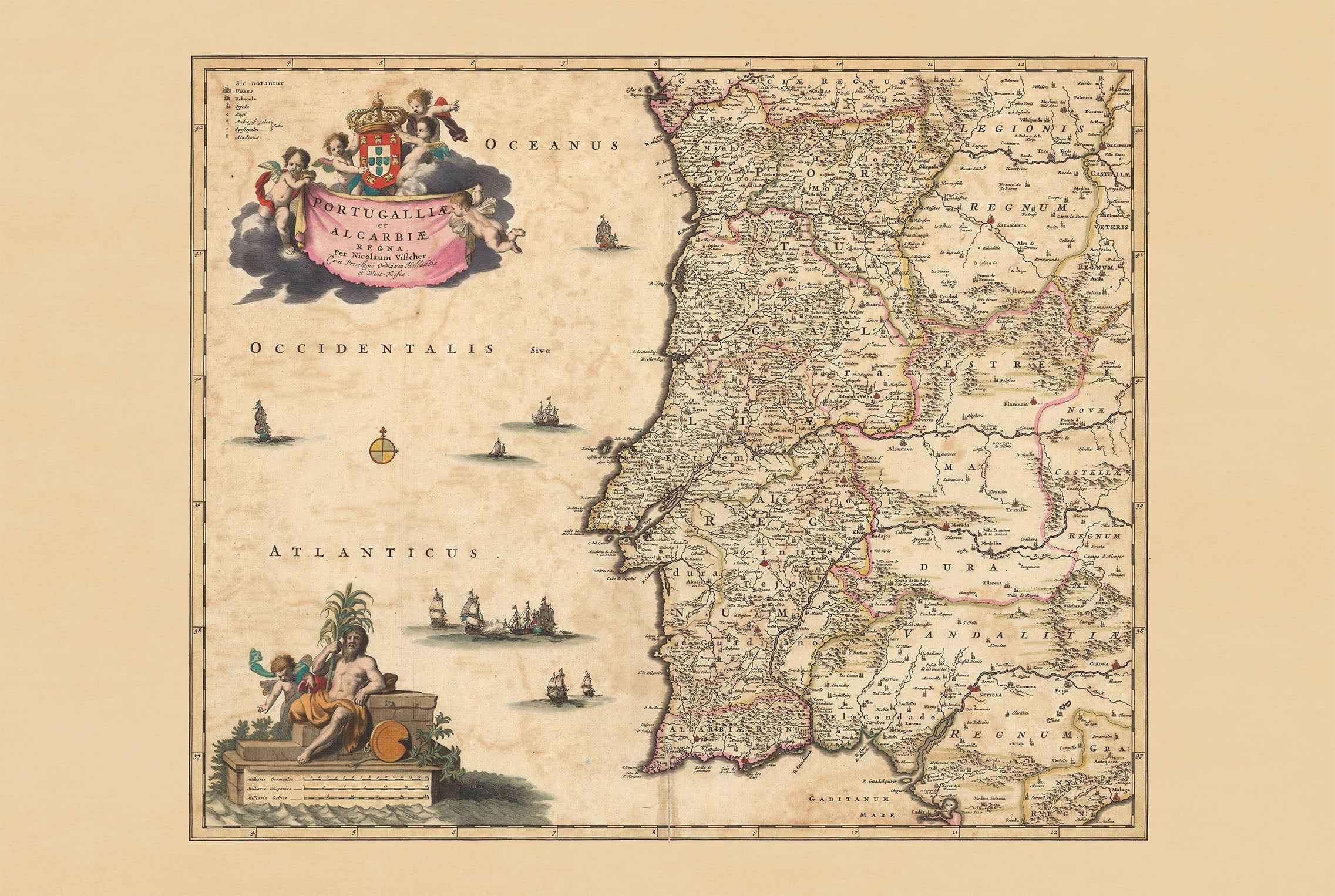 Portugal Map Poster (1690) - Vintage Algarve Kingdoms Wall Art