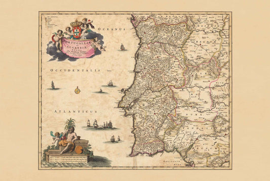 Portugal Map Poster (1690) - Vintage Algarve Kingdoms Wall Art