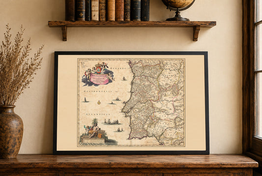 Portugal Map Poster (1690) - Vintage Algarve Kingdoms Wall Art
