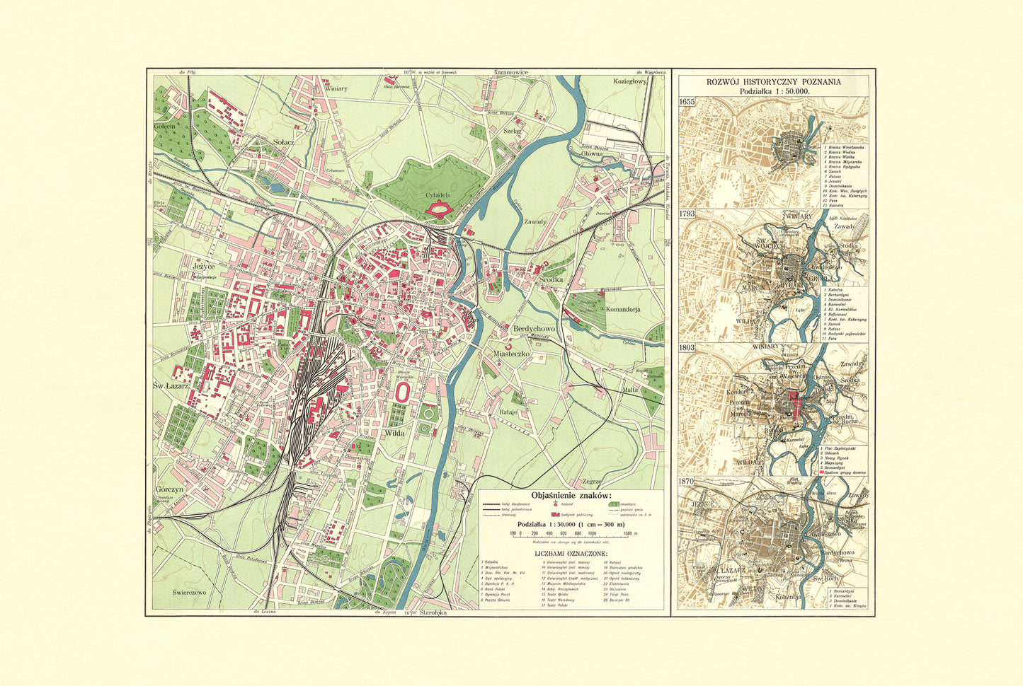 Plakat z Planem Miasta Poznania (1932) – Zabytkowa Mapa Poznania z Historycznym Rozwojem Miasta