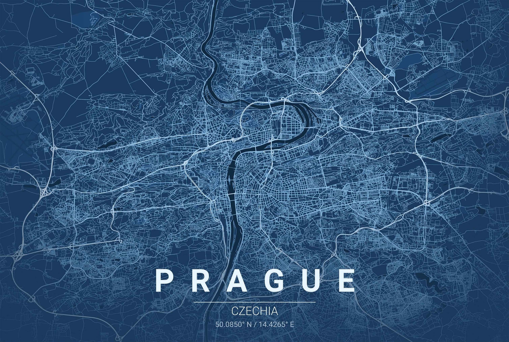 Prague Blueprint Map - Modern City Street Wall Art - Strategy Maps