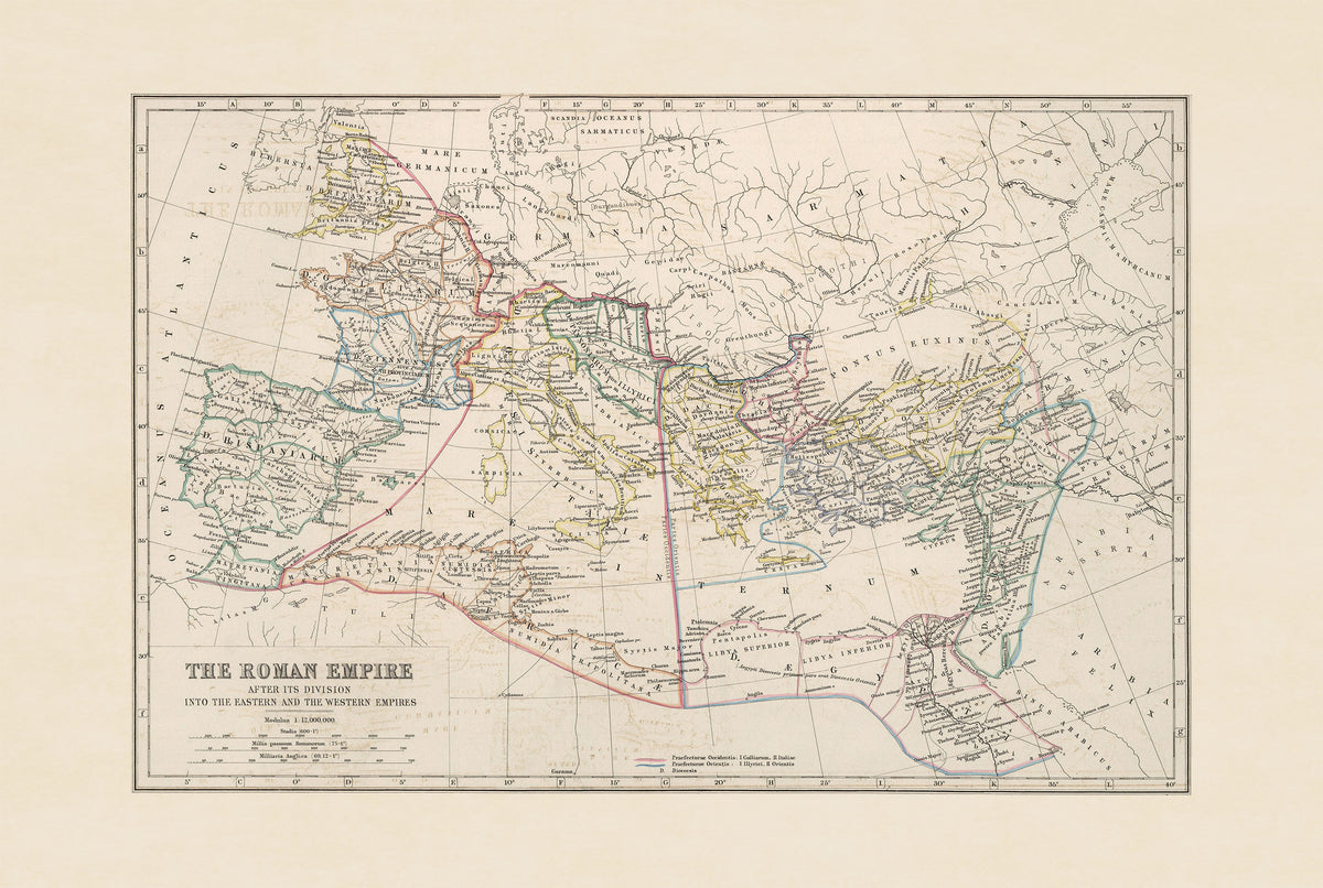 Cesarstwo Rzymskie po Podziale na Wschodnie i Zachodnie 1873 - Plakat z Mapą