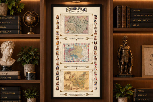 Histoire de la Pologne – Collection de 3 Cartes Historiques & Souverains Polonais – Affiche