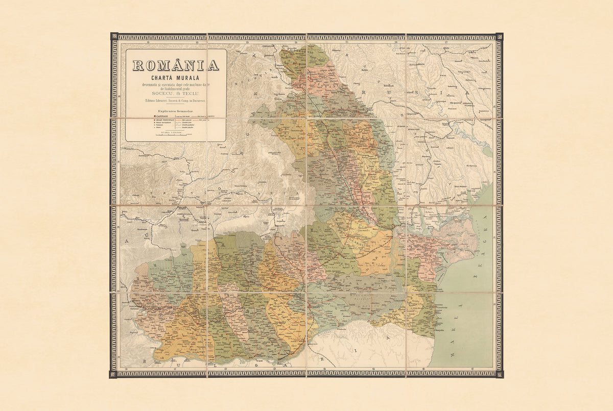 Rumunia 1883 - Charta Murala - Historyczny Plakat z Mapą Królestwa Rumunii