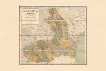 Rumunia 1883 - Charta Murala - Historyczny Plakat z Mapą Królestwa Rumunii