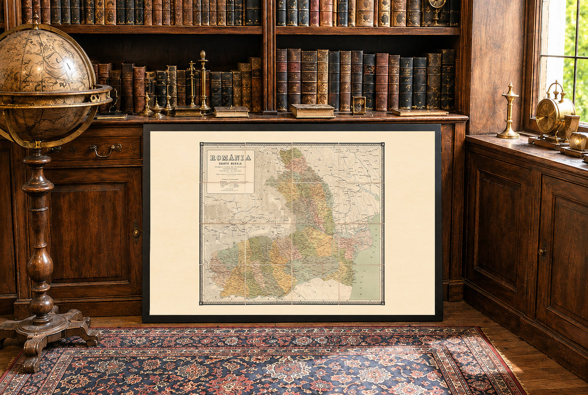 Rumunia 1883 - Charta Murala - Historyczny Plakat z Mapą Królestwa Rumunii