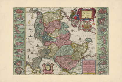 Szlezwik i Holsztyn 1665 - 16 Planów Miast - Joan Blaeu - Historyczny Plakat z Mapą
