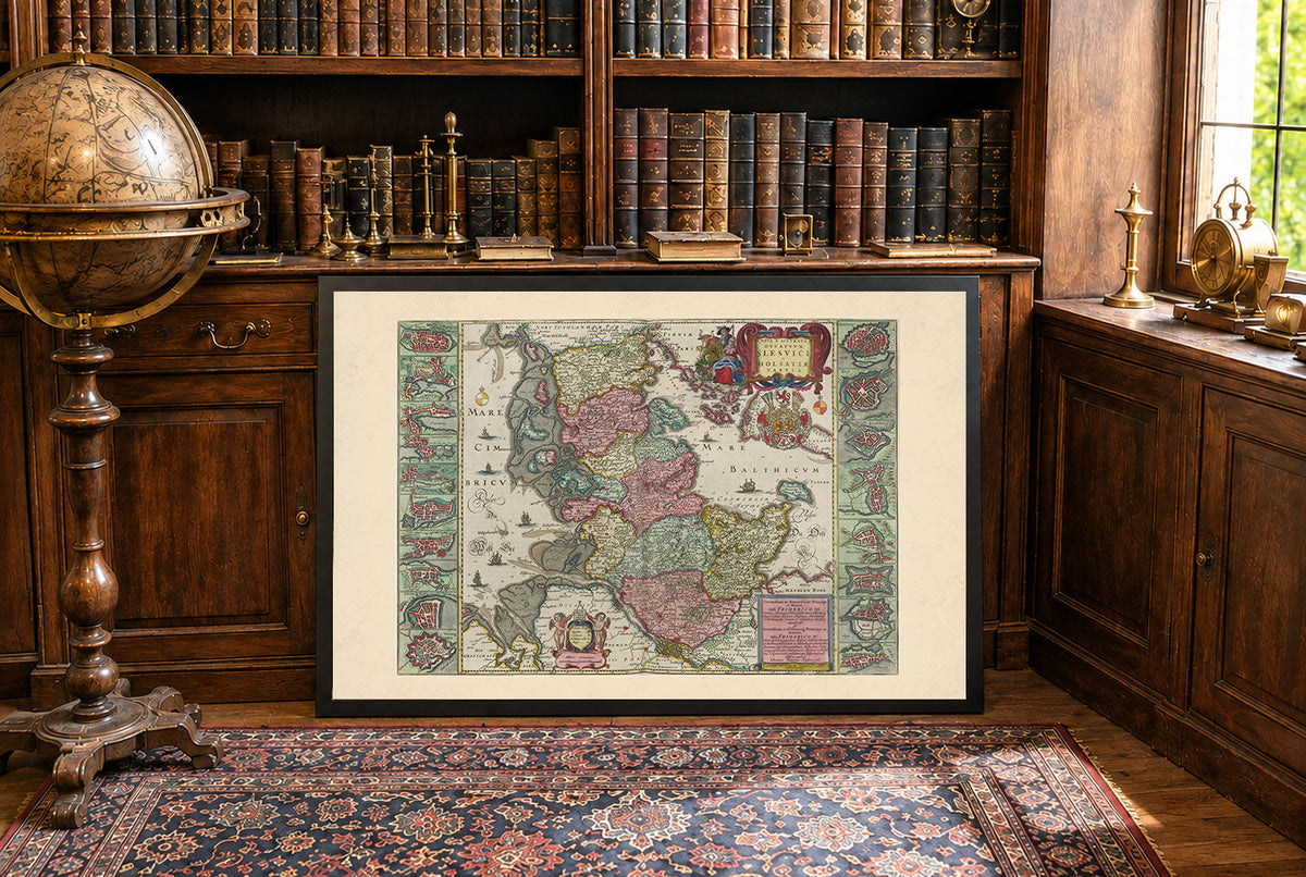 Szlezwik i Holsztyn 1665 - 16 Planów Miast - Joan Blaeu - Historyczny Plakat z Mapą