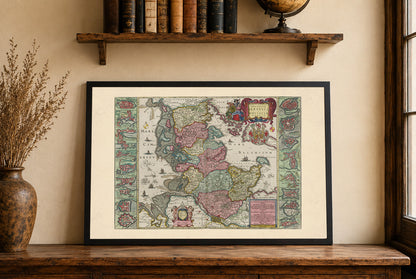 Szlezwik i Holsztyn 1665 - 16 Planów Miast - Joan Blaeu - Historyczny Plakat z Mapą