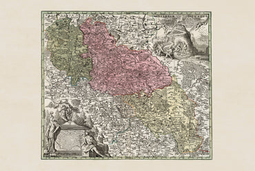 Historyczny Plakat Mapy Śląska - Górny i Dolny Śląsk XVIII Wiek