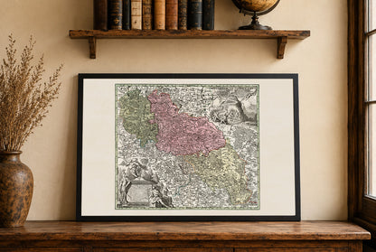 Historisches Kartenposter Schlesien – Ober- und Niederschlesien, Wandkunst aus dem 18. Jahrhundert