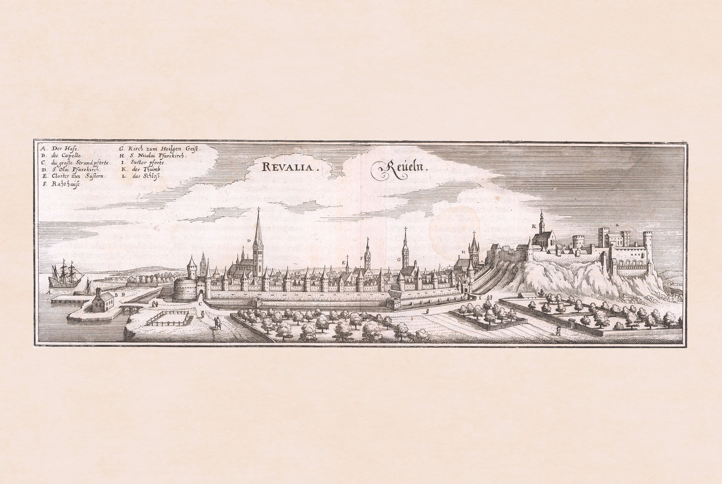 Plakat z Mapą Miasta Tallinna (1652) - Zabytkowa Rycina Rewala do Dekoracji Ściennej