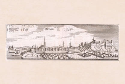 Plakat z Mapą Miasta Tallinna (1652) - Zabytkowa Rycina Rewala do Dekoracji Ściennej